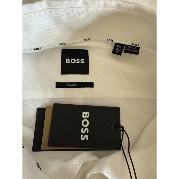 BOSS Hugo Men's Sharp Fit Button-Up Shirt Long Sleeve White 17.5 XL 34 35 NEW - Picture 7 of 14